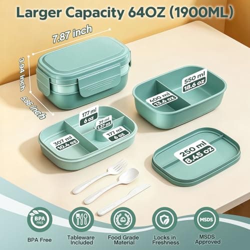 HOMETALL Bento Box Adult with Insulated Lunch Bag - 3 Stackable Leak-Proof Lunch Box Containers for Women & Men - BPA Free Lunchbox with Utensil Set (Spoon, Knife, Fork) for Work, Picnic, Dining Out thumbnail 2
