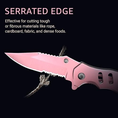 Pink Pocket Knife for Women - Legal Small Knife - 2.68 Inch Serrated Blade - Womens Knife for Self Defense - Cute Girl Survival Tool Pocket & Folding Knives - Mothers Day Gift Idea - 6655 P thumbnail 6