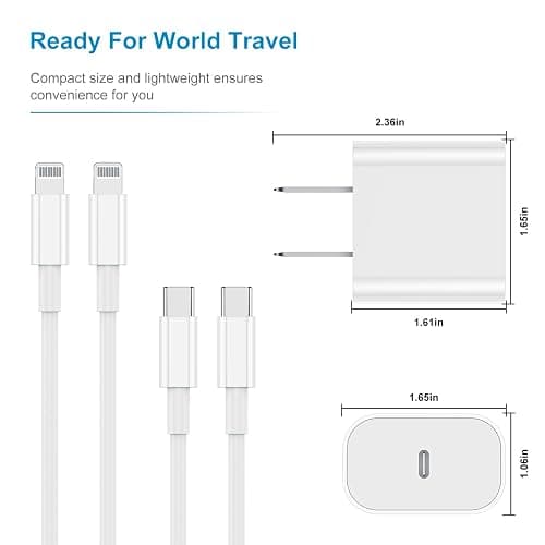 2Pack Apple Certified iPhone Charger Fast Charging, 20W PD USB C Wall Charger Block with Type C to Lightning Cable 6ft Compatible with iPhone 14/14 Plus/13 Pro Max/12/12 Pro/11/iPad thumbnail 6