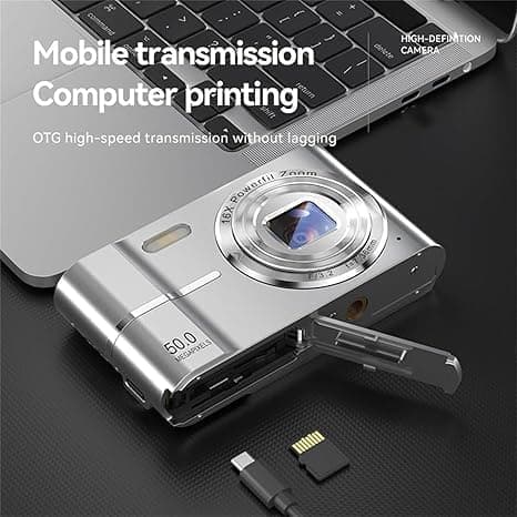 Digital Camera,4K 50MP Point and Shoot Camera for Teens with 16X Zoom Anti Shake,64GB TF Card,1 Battery,2 Types of adapters, a Card Reader, and a Lanyard. Compact Small for Boys Girls （Pink） (Silver) thumbnail 4