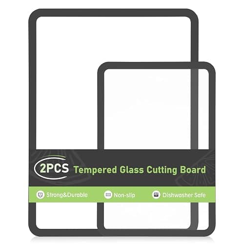IDekooror Cutting Board, Tempered Glass Cutting Board for Kitchen Counter, 2Pcs Chopping Board Set with Non-Slip Silicone Edges, Heat Resistant, Dishwasher Safe, Kitchen Decoration - Image 1