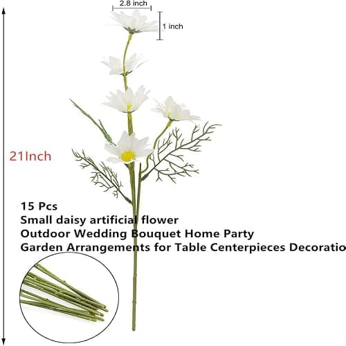 15 Bundles Artificial Flowers White Artificial Daisy Flowers UV Resistant Outdoor Fake Wildflowers with Stems Faux Greenery Shrubs Plants Arrangements for Wedding Decoration Home Garden Decoration thumbnail 3