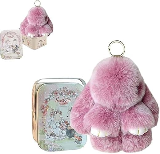 RWSEFK Bunnylulu Keychain with Box, Bunnylulu Keychain with Tin, Bunnylulu Cute Plush Key chain - Image 1