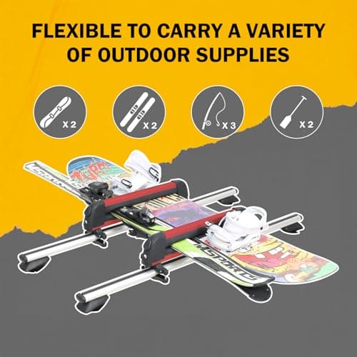 16.3 Inch Ski and Snowboard Rack for Car Roof, with TPV Rubber Padding and Lock, Fit 2 Pairs of Skis or 2 Snowboards, Mounting System Fits for Square/Round/Aero/Oval Cross Bars, Red thumbnail 4