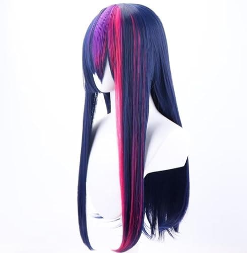 COSPLAZA 70cm Long Straight Deep Blue Pink Mixed Adult Anime Cosplay Costume Wigs thumbnail 4