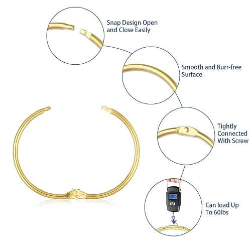 24 Pack Shower Curtain Rings,Rust Proof Shower Curtain Hooks for Bathroom,Circular Decorative Shower Curtain Rings and Hooks for Shower Rod,Metal Rings for Shower Curtain,Loose Leaf Rings(Gold) thumbnail 4