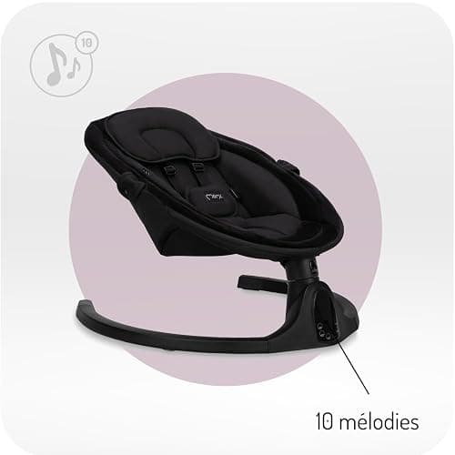 Balancelle MoMi KENANI ONYX jusqu'à 9 kg, écran LED, télécommande, Bluetooth pour smartphone, alimentation piles/secteur, harnais de sécurité 5 points, arche et jouets thumbnail 8