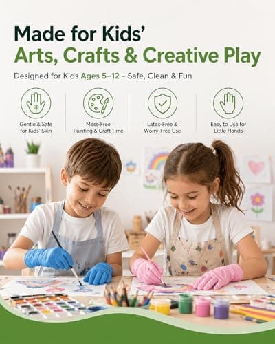TREEGO Kids Disposable Gloves for Ages 4–8, Pink Kids Nitrile Gloves Food Safe Latex & Powder Free for Crafts, Baking, Tie Dye & Art Projects, XS 50 Count thumbnail 2