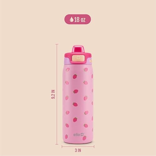 Ello Pop & Fill 18oz Stainless Steel Kids Water Bottle with Quick Fill Lid | Vacuum Insulated BPA Free Bottle with Leak Proof Straw and Chug Lid, Dishwasher Safe, Gift For Kids Teens, Strawberries thumbnail 3