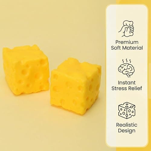 2Pack Cheese Squishy Toy - Super Soft Stretchy Stress Ball, Sensory Fidget Toy for Kids & Adults, Anxiety Relief Desk Decor, Funny Food Theme Easter Gift for Stress Relief thumbnail 6