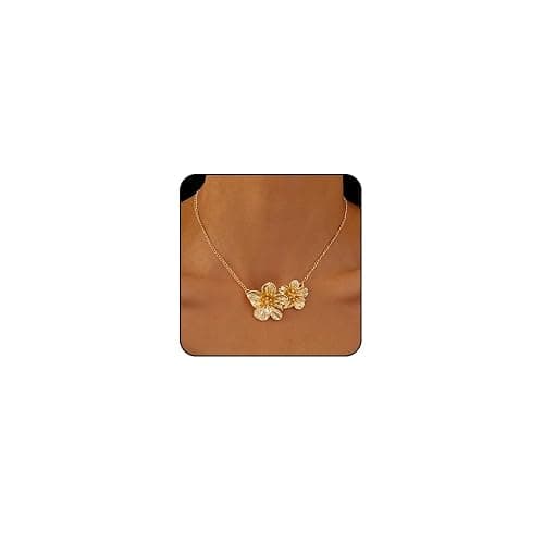 ONBRIG Flower Necklaces for Women Gold Statement Necklace Dainty Floral Pendant Necklaces for Women Hibiscus Flower Necklace Hibiscus Jewelry - Image 1
