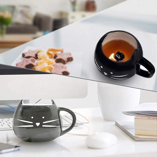 Koolkatkoo Cute Ceramic Cat Coffee Mug 12 oz Cat Lovers Kitty Tea Mugs Gifts for Women Girls Black thumbnail 5