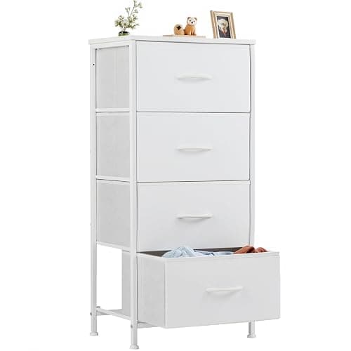 Sweetcrispy Nightstand Small Bedroom Dresser with 4 Fabric Drawers, Bed Side Furniture End Table, Wooden Top Cabinet Night Stand Dresser for Closet, Entryway, Dorm - Image 1