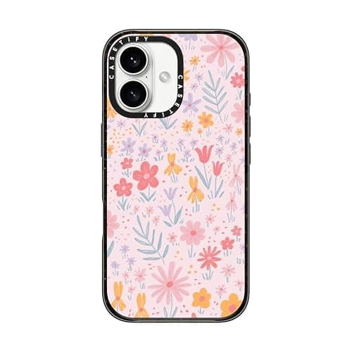 CASETiFY Impact Case for iPhone 16 [Slim / 8.2 ft. 4X Military Grade Drop Protection/Wireless Charging Compatible] - Maddie's Florals - Clear Black - Image 1
