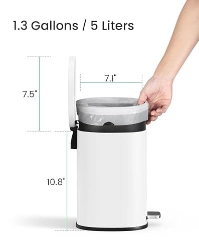 Cesun Bathroom Trash Can with Lid, 1.3 Gallon Small White Garbage Can with Foot Pedal, Metal Round Wastebasket for Bathroom, Bedroom, Office, White thumbnail 3