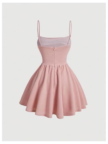 SHENHE Women's Ruched Corset Dress Spaghetti Strap Fit and Flare Flowy Skater Mini Cami Dress thumbnail 2