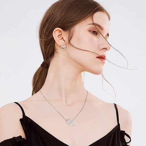 FDEETY Schmuckset Silber 925 Damen Glanz Kristall Herzform Kette Halskette Ohrringe Armband Schmuck Sets Geschenke für Frauen thumbnail 6