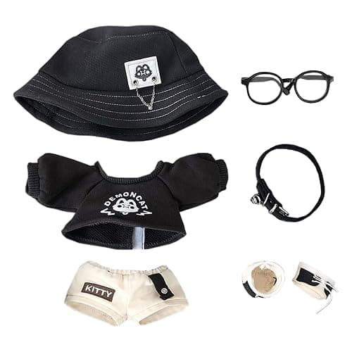 niannyyhouse 20cm Plush Doll Clothes Hat Long Sleeve T-Shirt Pants Glasses Necklace Shoes Demon Outfit 8in Doll Accessories - Image 1