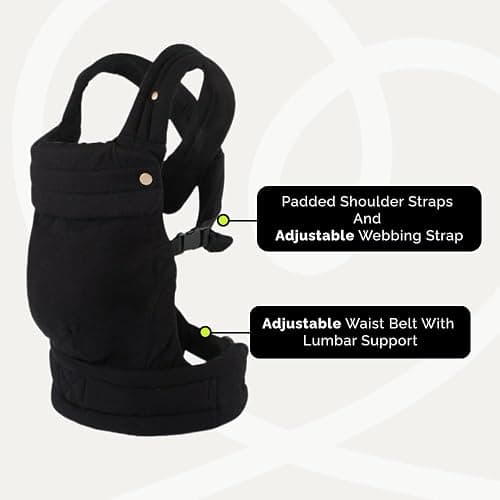 Ergonomic Baby Carrier Newborn to Toddler, Lightweight & Breathable Cotton Infant Carrier for Hands Free Comfort (Black) thumbnail 8