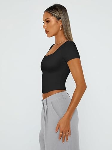 Trendy Queen Tshirts Shirts for Women Double Lined Going Out Crop Tops 2025 Spring Summer Workout Y2k Clothes Beach Fashion thumbnail 4