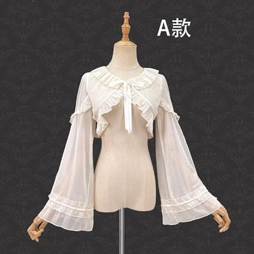 Long Sleeve Lolita Blouses Women Peter Pan Collar Victorian Shirt Vintage Kawaii Lace Up Frilly Tops Trendy Bottoming Shirt thumbnail 2