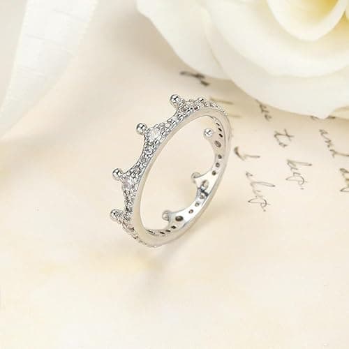 Crown Wedding Ring 925 Sterling Silver Crown-Shape CZ Stackable Rings Rose Gold Engagement Promise Rings Eternity Rings for Women thumbnail 3