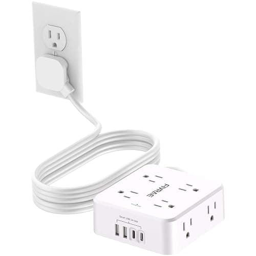 FIVRAE 10Ft Extension Cord with Multiple Outlets, 8 Outlets and 4 USB Ports | 10 Feet Flat Plug Long Cord Surge Protector Power Strip for Home Office, College Dorm Room Essentials, ETL Listed, White - Image 1