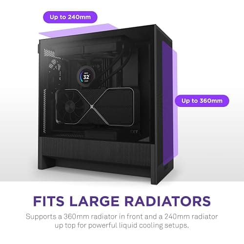 NZXT H5 Flow 2024 - Compact ATX Mid-Tower PC Gaming Case - High Airflow - 2 x 120mm Fans Included - 360mm Front & 240mm Top Radiator Support - Cable Management System - Tempered Glass - Black thumbnail 4