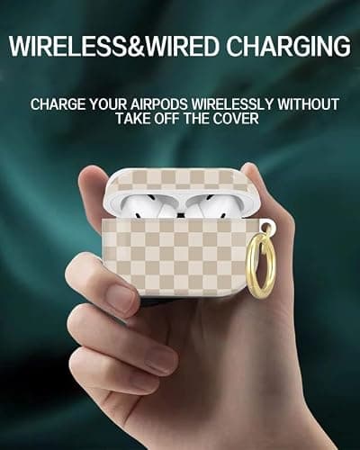 Compatible with AirPod Pro 2nd/1st Generation Case Cover with Key Chain,Full Protective Shockproof Wireless Headphone Case for Airpod Pro 2023/2022/2019(Beige Checkered) thumbnail 3