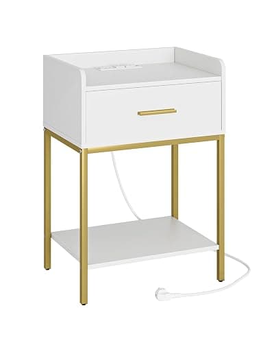 Masupu Nightstand with Charging Station,3-Tier Modern Bedside Night Stand with Storage Drawer and Shelf,Small End Side Table for Bedroom,Living Room,White thumbnail 8