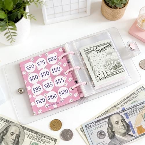 Legrape $1000 Savings Challenge Binder, 2 Pack Mini Money Saving Binder with Cash Envelopes, Reusable Money Organizer Binder Savings Challenge Book,ClearPink thumbnail 5