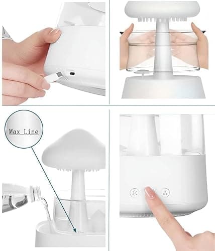 COLORLIFE Rain Cloud Mushroom Humidifier Lamp – Soothing Waterfall Night Light with Rain Sounds, Sleep Aid & Relaxation Desk Lamp, Ideal Gift for Kids, Men, Women – Perfect for Birthday, Holiday thumbnail 3
