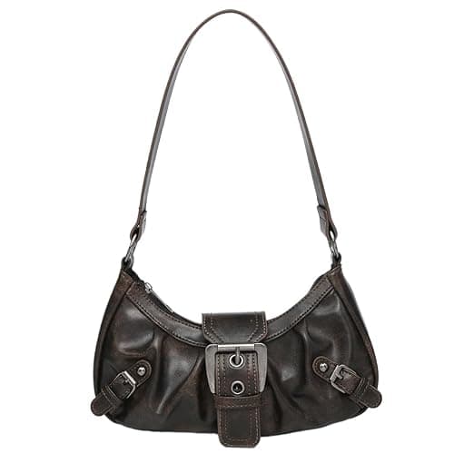 CRGANGZY Women Hobo Bag Y2K PU Leather Crescent Bag Pleated Underarm Purse Magnetic Closure Zipper Clutch Purse Travel Bag - Coffee - Image 1