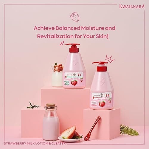 WELCOS Kwailnara Strawberry Milk Body Lotion & Body Wash Set – Moisturizing & Revitalizing Korean Skincare Set with Strawberry Extract, 560g / 19.75oz Each - Strawberry thumbnail 2