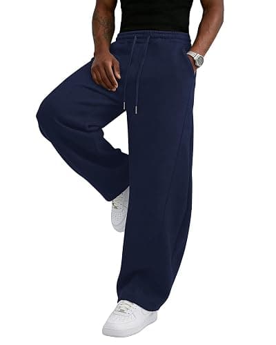 Wangdo Men's Baggy Sweatpants Wide Leg Lounge Cotton Casual Jogging Pants | High waist drawstring,2 Deep pockets,Open bottom,Workout athletic outfits,Loose joggers pants,fashion streetwear,Soft fabric thumbnail 7