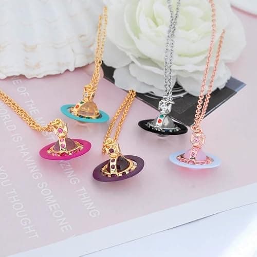 ZHAOZHAO Colorful Saturn Necklace for Women - Silver Blue Saturn Pendant - Punk Style thumbnail 4