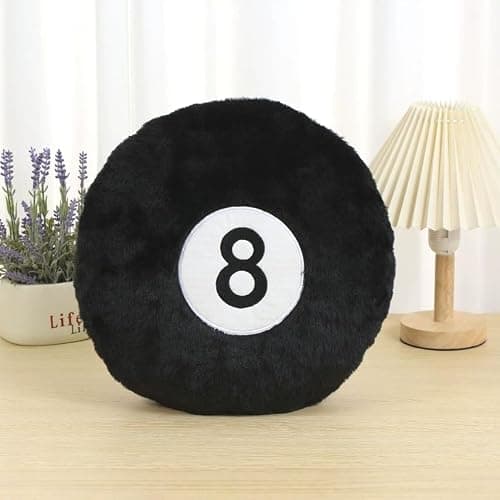 AUCOOMA Billiard Pillow, 13.7" 8 Ball Pillow Plush Cushion, Fluffy Decorative Soft Creative Sport Stuffed Animal Toys Cuddle Gift Black - Image 1