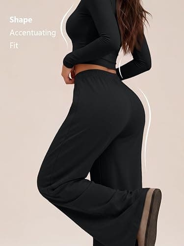 Trendy Queen Women's 2 Piece 2026 Fall Fashion Lounge Set with Pockets | Airport Outfit, Athleisure Workout Set, Fall Wardrobe Staple, Winter Style, Side-Ruched Top, Drawstring Wide-Leg Pants thumbnail 4