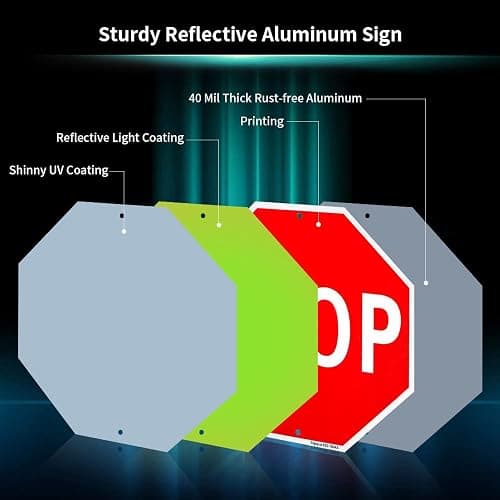 Enjoyist Stop Sign Street Slow Warning Sign 12"x 12" 40 Mil Rust Free Aluminum – Reflective, UV Protected and Weatherproof thumbnail 4
