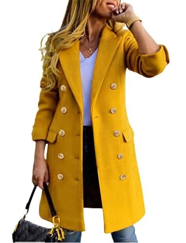 IDEALSANXUN Womens Fall Winter Wool Coats Double Breasted Midi Peacoat Trench Coats - Image 1