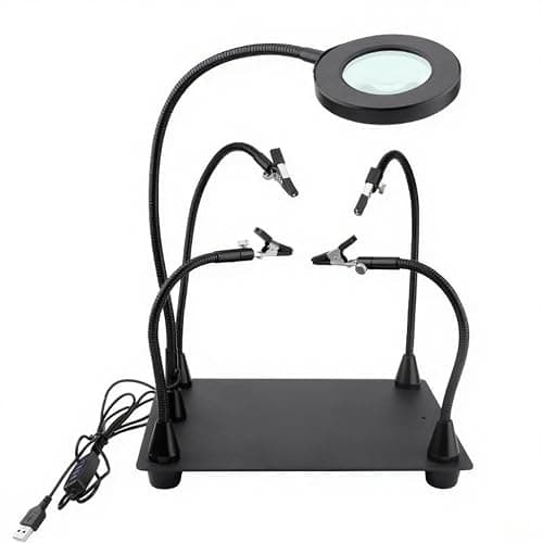 Helping Hands Soldering Station with 5X Magnifying Glass with light, 4 Flexible Helping Hand Arms Magnifier and Third Hand Soldering Tool for Electronic Repair Soldering Jewelry Crafts - Image 1