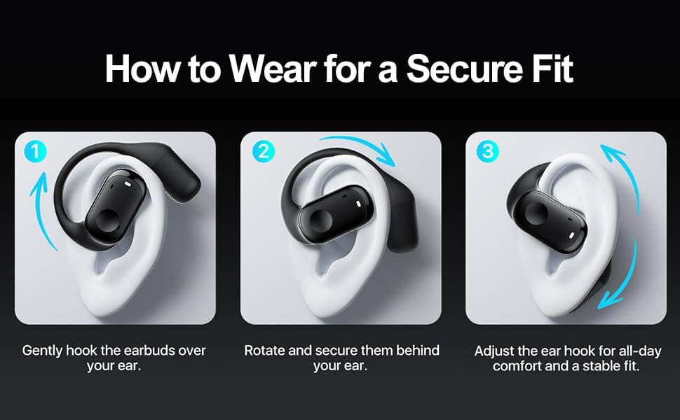 Wireless Earbuds, Open Ear Headphones Touch Control 14.2mm Speakers Ear Buds IP5 Waterproof Sport Bluetooth Earphones Over-Ear with Earhooks 40H Playback LED Power Display Headset for Work Running thumbnail 6