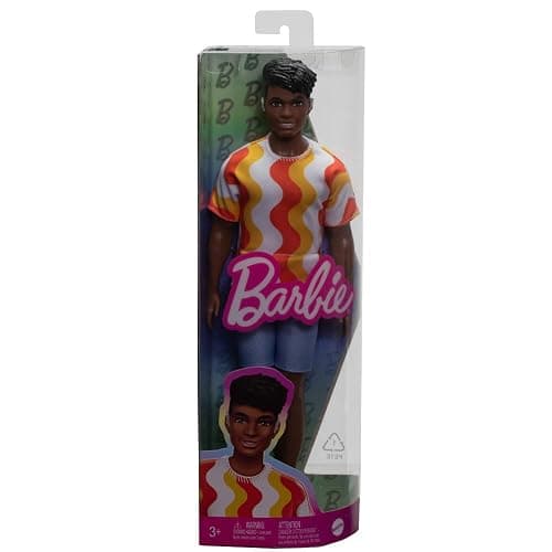 Barbie Fashionistas Ken Doll #220 with Behind-the-Ear Hearing Aids & Broad Body Wearing a Removable Orange Patterned Shirt, Shorts & Jelly Sandals thumbnail 7