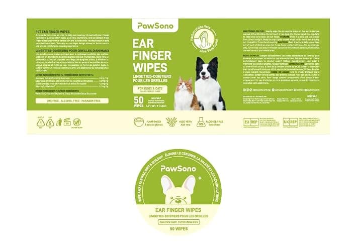 PawSono Lingettes Nettoyantes Oreilles Chien & Chat 50pcs, Doigt Lingette Oreille Animaux, Nettoyant Oreilles Chien Chat Naturel, Anti Odeur Cire, sans Alcool, Lingettes Jetables Chiot Chaton thumbnail 9