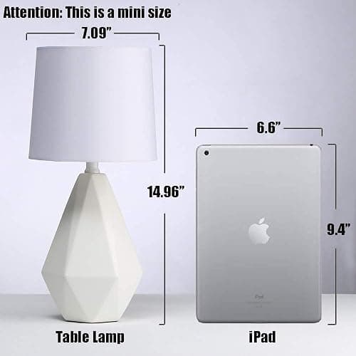 SOTTAE Modern Small Ceramic Table Lamp, White Irregular Geometric Bedside Table lamp for Bedroom,Nightstand Lamps with White Fabric Shade, Small Lamp for Kitchen Living Room thumbnail 7