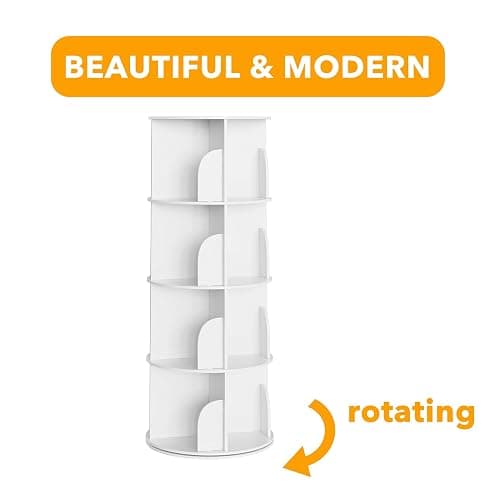 SpaceAid 4 Tier Rotating Bookshelf Tower, Spinning Bookcase Lazy Susan, Revolving 360 Book Shelf Storage Round Carousel, Vertical Rotate Turning Spiral Corner Organizer, White thumbnail 7