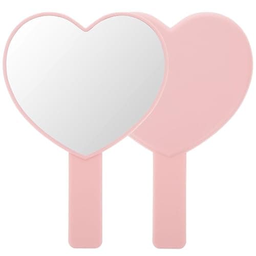 Dimeho Heart-Shaped Travel Handheld Mirror, Heart-Shaped Makeup Hand Mirror with Handle, Portable Cosmetic Mirror for Women (Pink) - Image 1