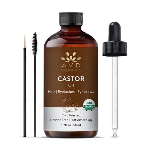 AVD Organics Castor Oil for Eyelashes | USDA Certified Organic Castor Oil Cold Pressed in Glass Bottle with Lash Brushes | For Eyebrows, Hair & Eyelash | 1.7 fl oz - Image 1