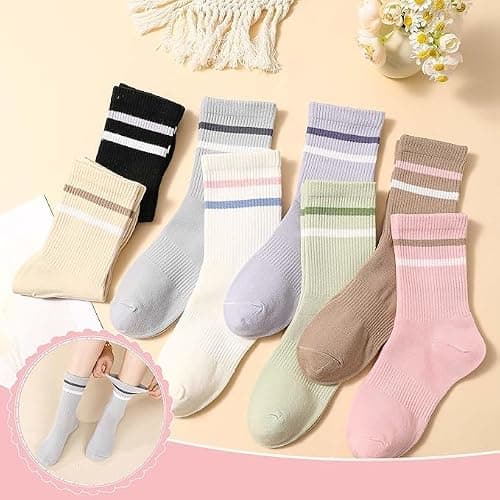 Zuimei 8 Pairs Ladies Socks Women Socks 4-7 Multipack Cotton Sports Gym Leisure Crop Breathable Crew Ankle Trainer Walking Casual Socks for Womens thumbnail 7