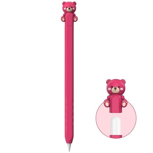 NIUTRENDZ Cute Bear Apple Pencil Case for Apple Pencil 2nd Generation Case Silicone Protective Cover Sleeve Skin Accessories (Strawberry Pink, Apple Pencil 2nd Generation) - Image 1